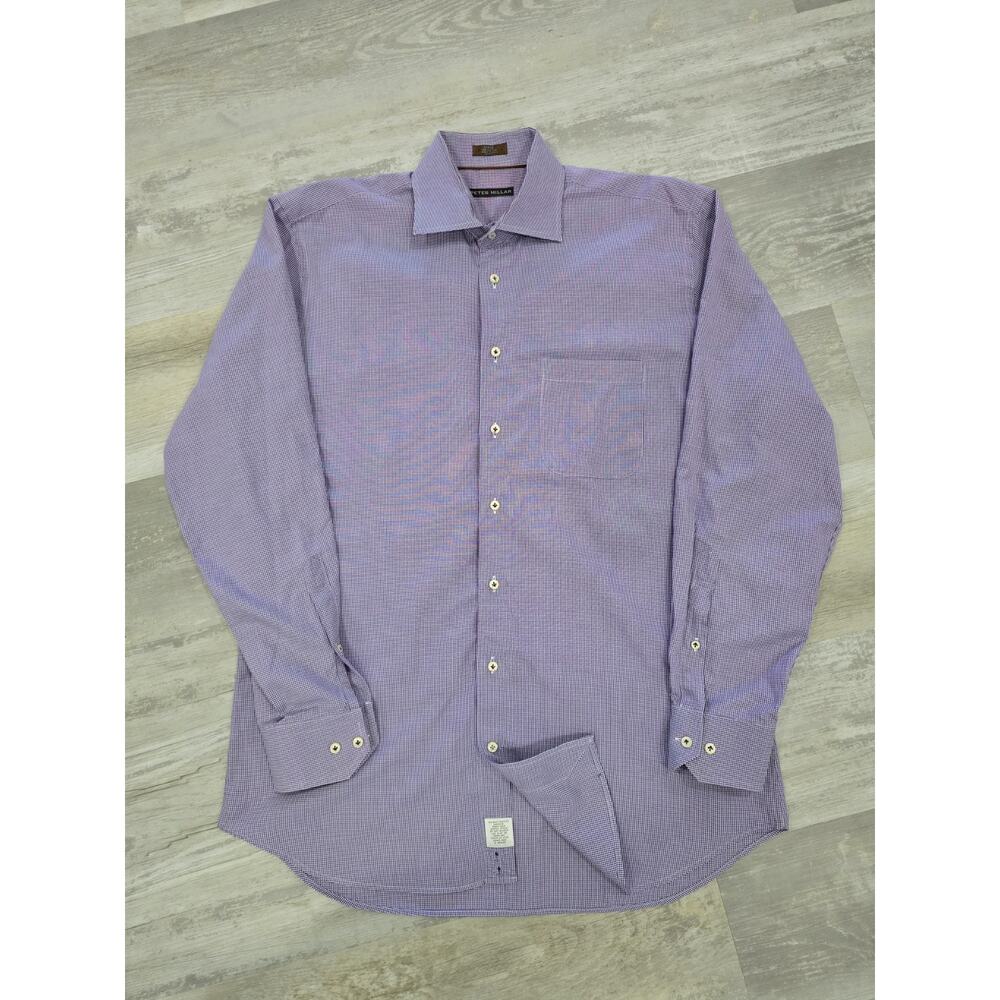 Peter Millar Men’s Large Purple Houndstooth Cotton Dress Shirt MS14RD21DUL EUC